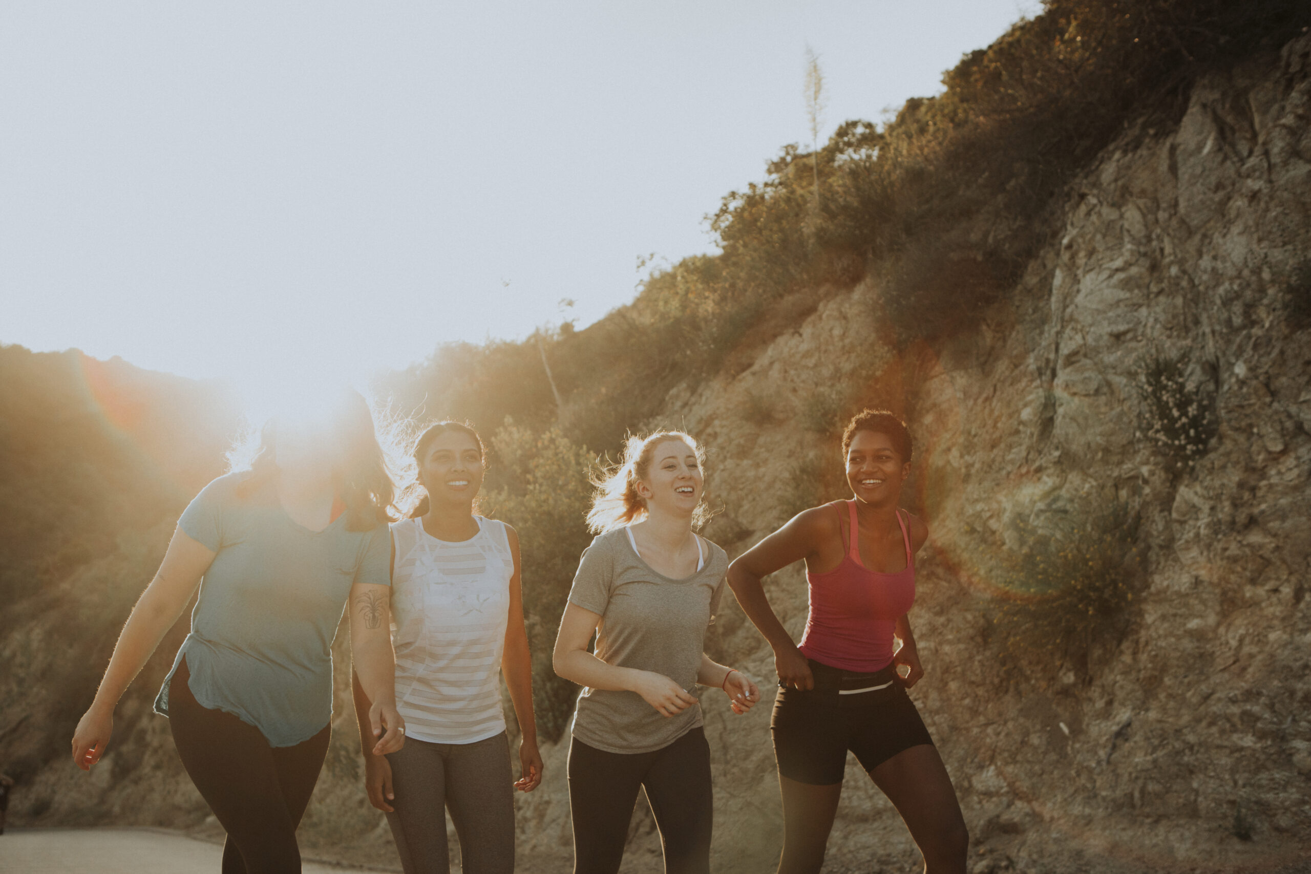 Friends hiking through the hills of Los Angeles