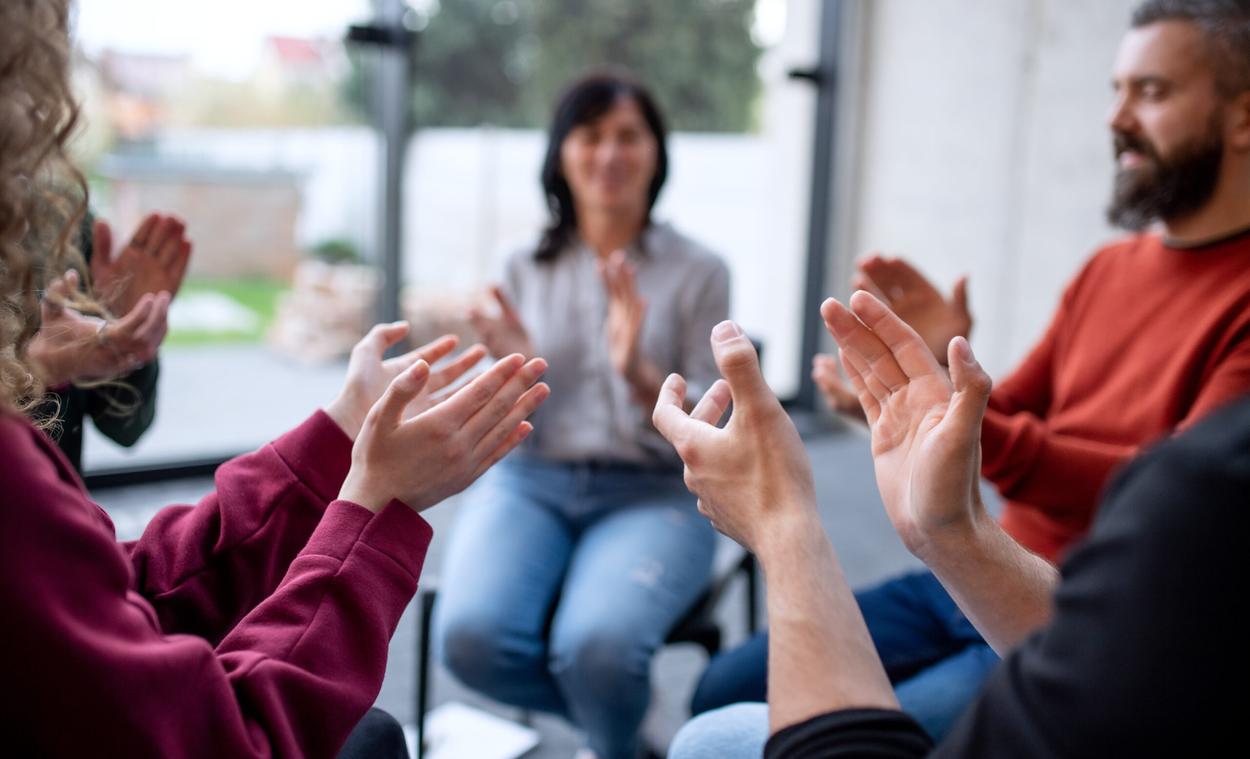 group therapy of people in an intensive outpatient program for SUD